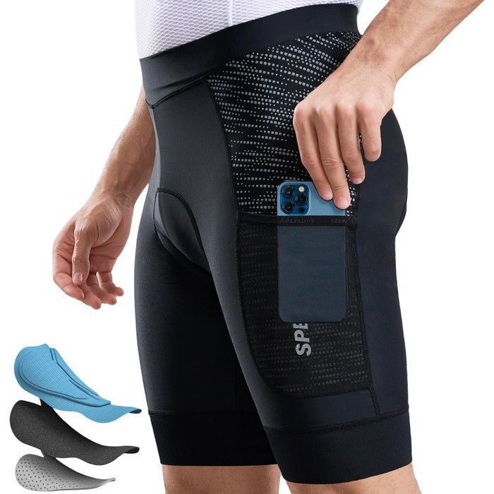 Shorts de cyclisme homme rembourrage gel 4D respirant séchage rapide 80% nylon 20% élasthanne poches latérales éléments