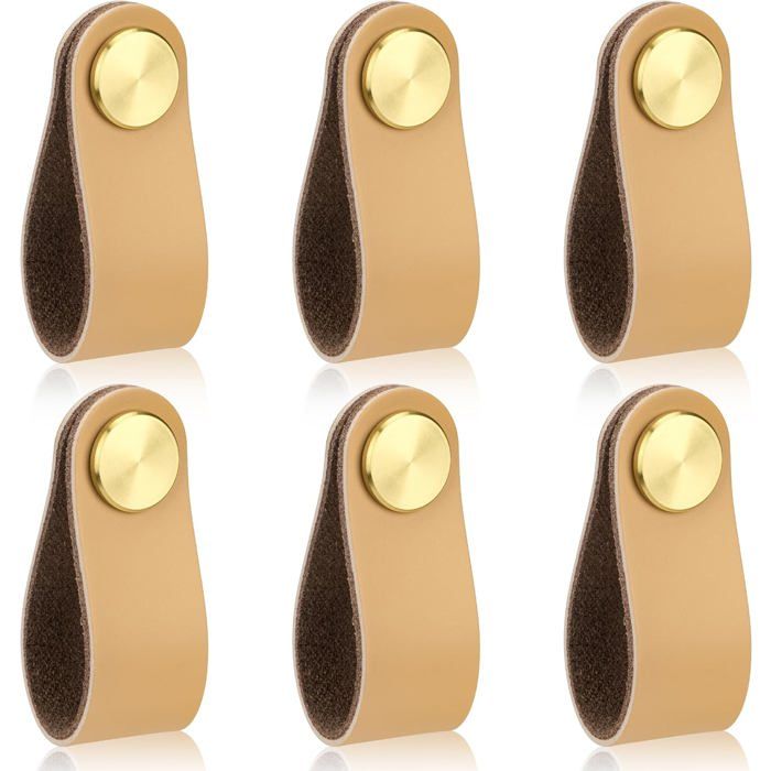 Poignée de Meubles en Cuir Boutons de Porte Poignées de Tiroir avec Vis pour Armoire Bureau Table de Chevet Bibliothèque Meubles 6