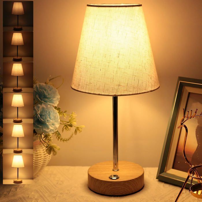 Lampe de Chevet Sans Fil - Lampe de Table Rechargeable LED Tactile avec Dimming Progressif Abat-jour en Tissu Portable