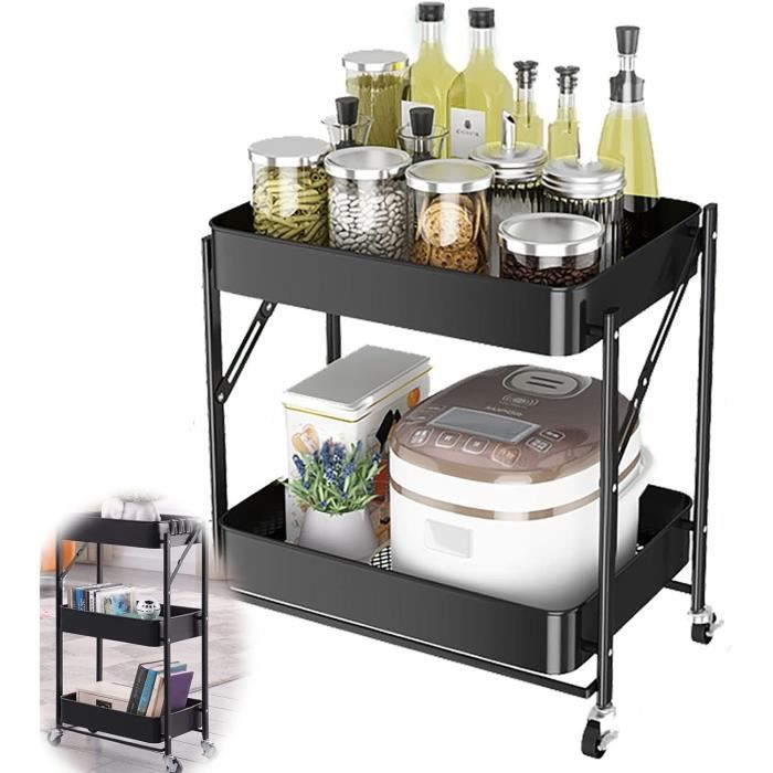 Chariot Rangement 2 Niveaux à Roulettes - Mobile, Multi-usage - Pour Cuisine, Salle De Bain, Bureau