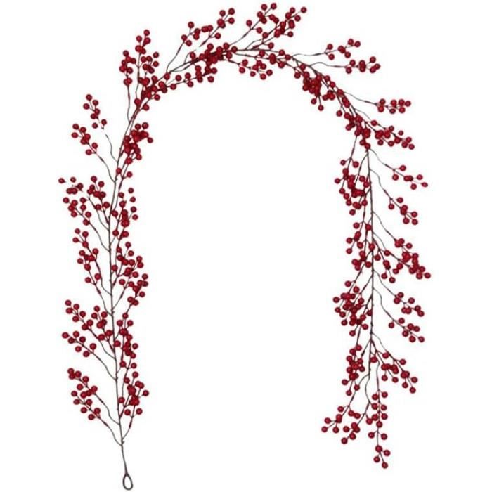 Guirlande Noël 1.8m Avec Lumières LED - Baies Rouges Et
