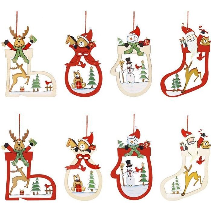 4 Pendentifs De Noël En Bois Avec LED - Arbre, Maison, Voiture, étoile - Déco Sapin Ou Maison - DIY