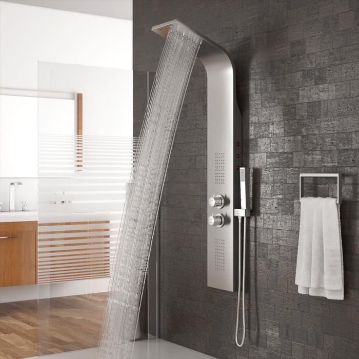 Colonne de Douche Colonne de Douche Thermostatique,Acier inoxydable,Cascade et Douche,Buse de massage,dargent
