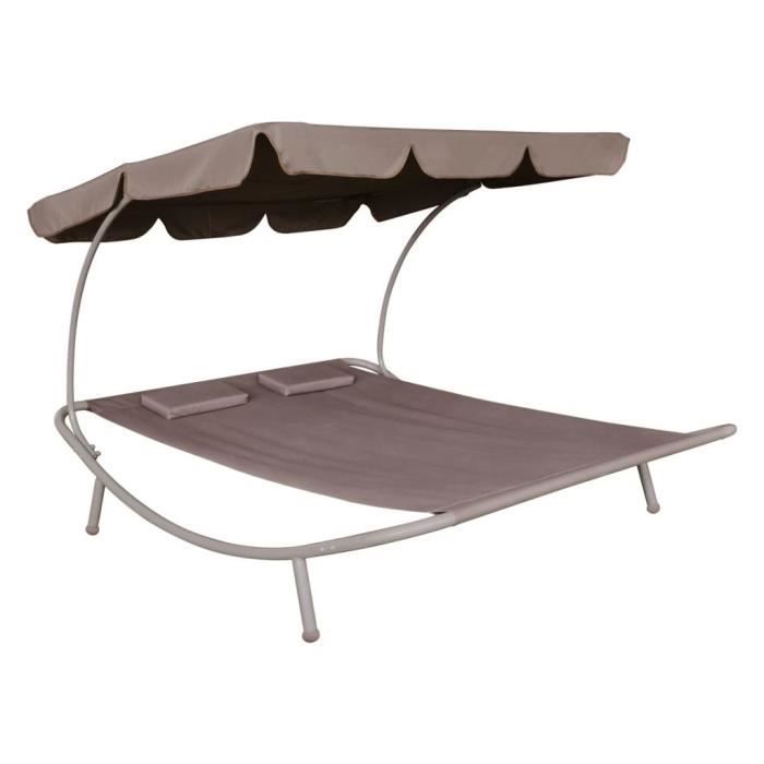 Chaise economique longue double avec auvent et 2 coussins Marron Cdiscount Jardin