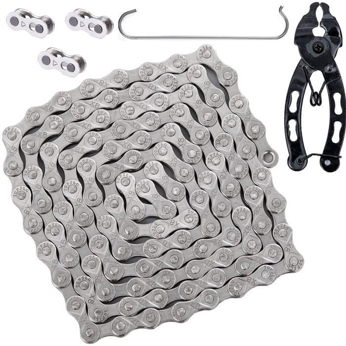 Chaîne Vélo Acier 116 Maillons – 6/7/8 Vitesses, Réutilisable, Remplacement VTT