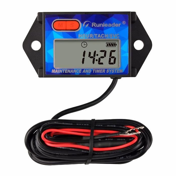 Runleader RL-HM032G Tachymètre Compteur Heures Numérique – RPM, Alertes Entretien Multiples, Étanche IP67 Pour Tondeuse, Générateur