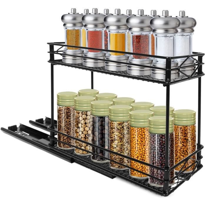 Porteépices Coulissant, 2 Niveaux Placard Étagère à Épices, Rangement