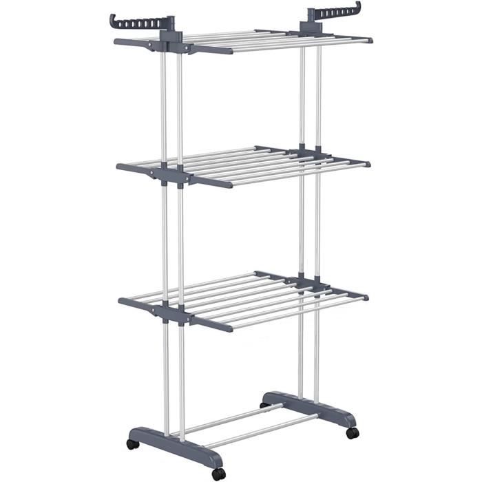 Séchoir à linge 25M EXTRA – 3 niveaux pliable gris et inox