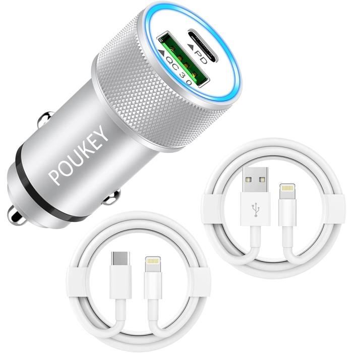 Chargeur Allume Cigare pour iPhone, Chargeur Voiture Rapide USB C