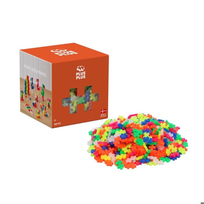 Jeu de construction créatif - PLUS PLUS - Coffret de 600 pièces - Mini Neon - Pièces multicolores néon