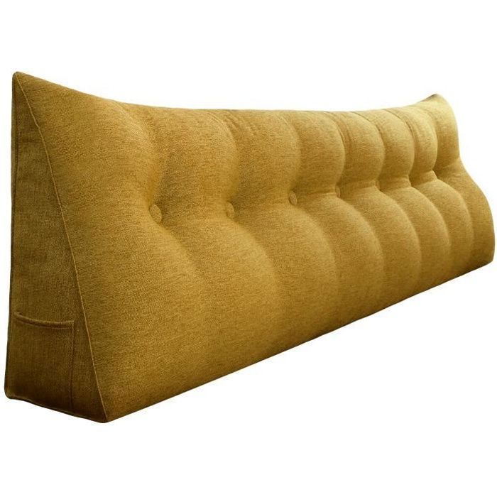 VERCART Coussin de Lecture Cale Dos Coussin à Coins Grands coussins de Lit Lin Jaune 200CM