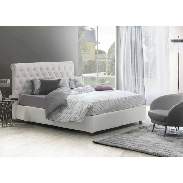 Dmora - Lit double Claretta 205x175h95 cm Blanc Panneau effet bois et Similcuir