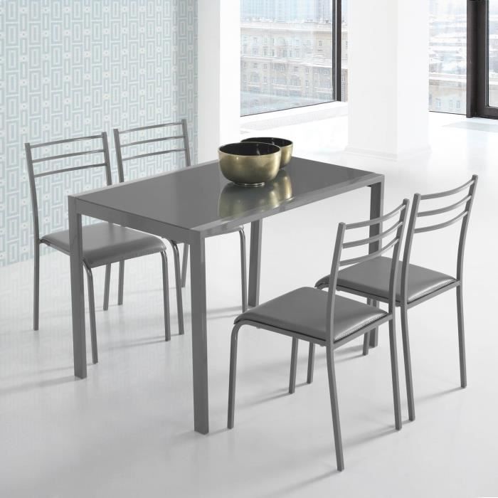 Ensemble Table et 4 chaises "Alpha"gris  Cdiscount Maison