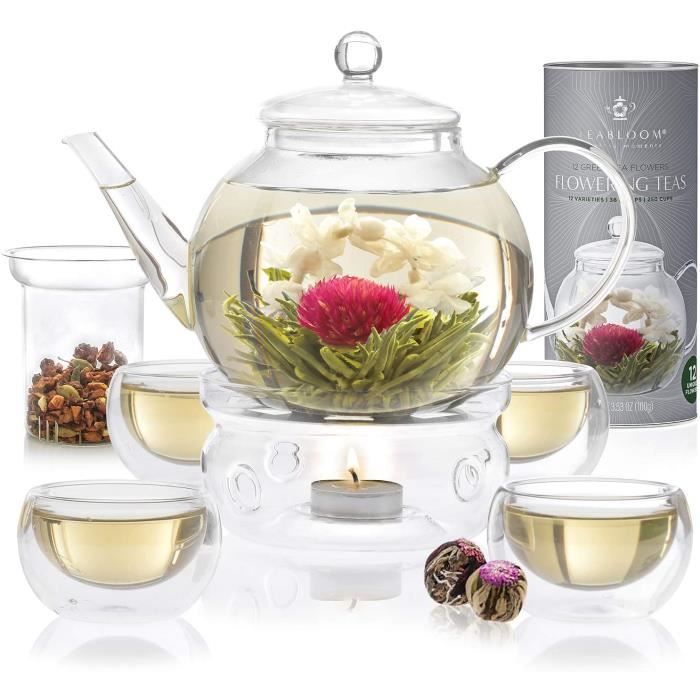 Tea Set Théière en verre avec 2 tasses et soucoupes Rose Sakura personnalisée théière