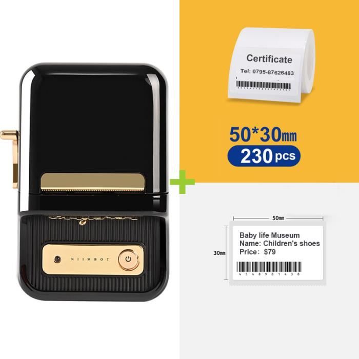 NIIMBOT B21 – Étiqueteuse Thermique Portable Sans Encre, Noire, Compatible IOS/Android + 50x30mm (Lot De 50 Étiquettes)