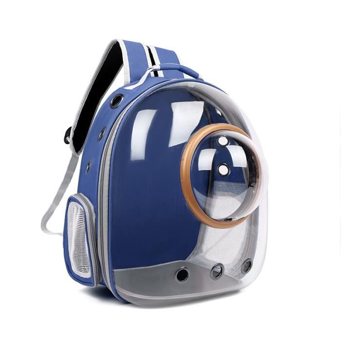 sac à dos chat chien, sac transport pour chien chat transparent , design capsule respirant -bleu