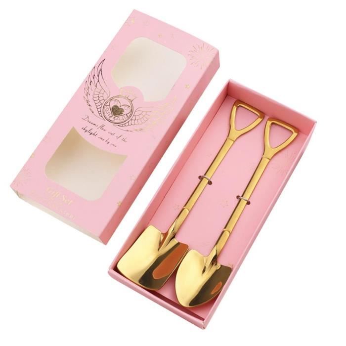 Couverts2 pièces-ensemble créatif multicolore en acier inoxydable cuillère à café pelle forme cuillères à thé - Type 3-Gold Color