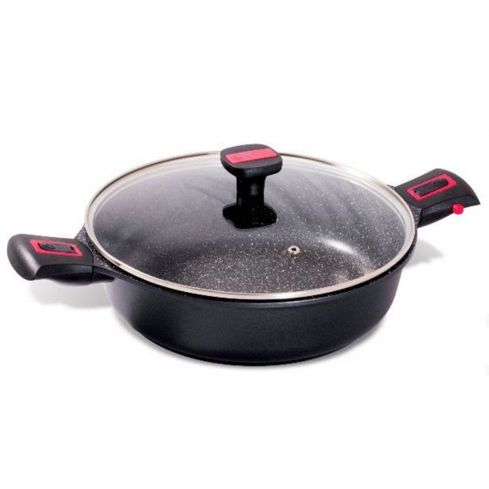 Sauteuse + couvercle + manche + anses Granit Pro - D: 28 cm - noir
