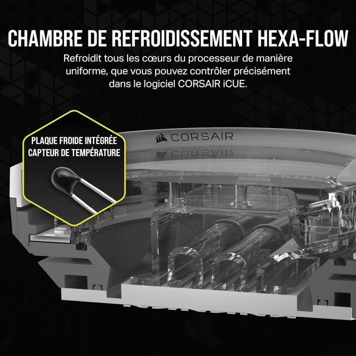 Waterblock CPU CORSAIR ICUE LINK XC7 RGB ELITE - Compatible Intel LGA1700, AMD AM5/AM4 - Chambre Transparente, 24 LED RGB