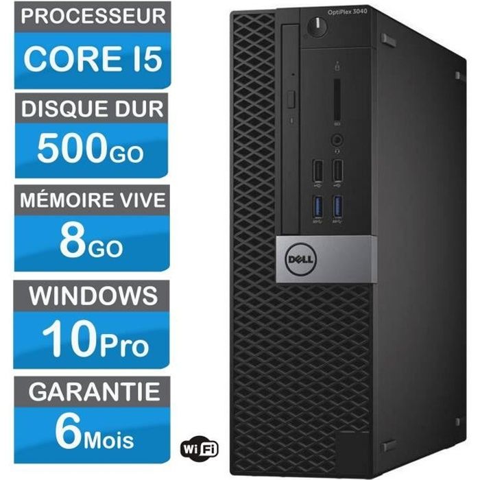 Ordinateur bureau Dell OptiPlex 3040 SFF - i5-6500 3.30Ghz - 8Go - 500Go HDD Win10 Wifi HDMI DP - Dell