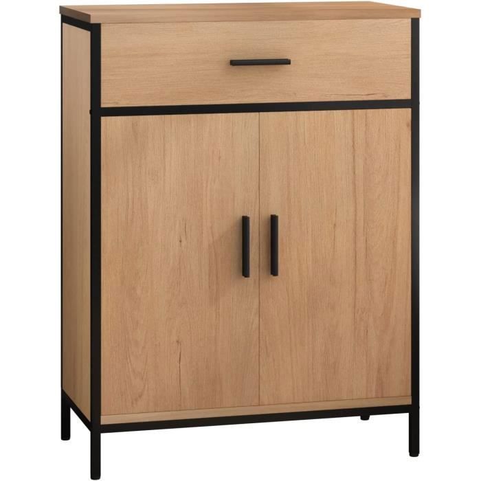EUGAD Meuble Salle de Bain Placard de Rangement Armoire Salle de Bain 60x30x80cm Noir+Chêne clair 0163WY