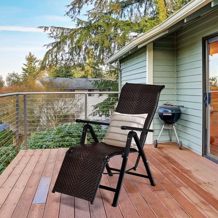 goplus fauteuil rotin relax de jardin pliant 74x60x110cm en résine tressée,chaise longue de patio en rotin,pour piscine