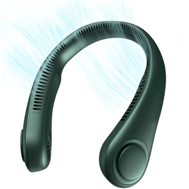 Ventilateur de Cou Mains Libres Sans Pale Ventilateur Personnel Portable Fonctionnant 1800 mAh 3 Vitesses Ventilateur USB Vert - Guiguoguo