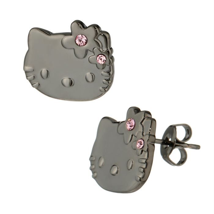 Boucles D'oreilles Hello Kitty Puces - Enfant/bébé - Rhodié Or émail Laqué Rose - Neuf Sans Emballage