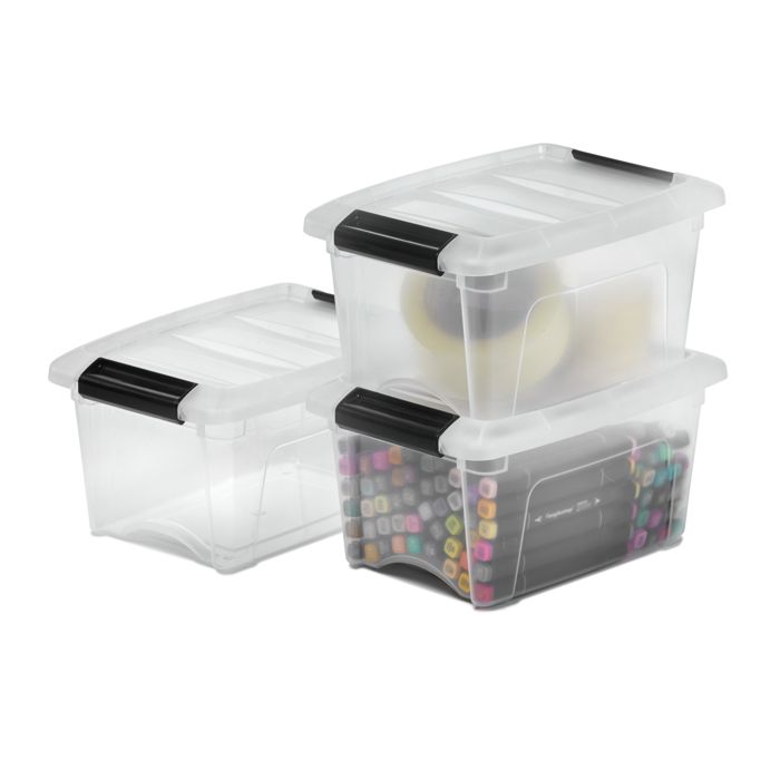Iris Ohyama, Boite de Rangement Multi-Usages, 18L, Lot de 3, Fermeture Facile, Empilable, en Plastique Transparent, pour Vêtement, Étagères, École, Organisation, Jouet, Papeterie, Chaussures, MCB-18