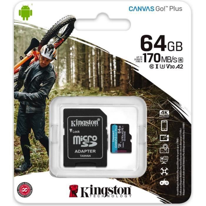 Kingston SDCG3/64GB Carte mémoire microSD ( 64GB microSDXC Canvas Go Plus 170R A2 U3 V30 Avec SD adaptateur )