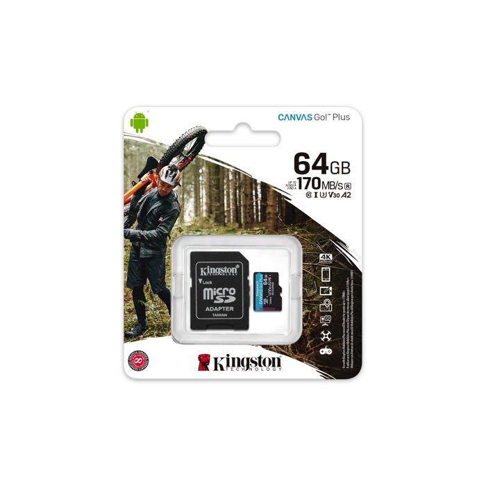 Kingston SDCG3/64GB Carte mémoire microSD ( 64GB microSDXC Canvas Go Plus 170R A2 U3 V30 Avec SD adaptateur )