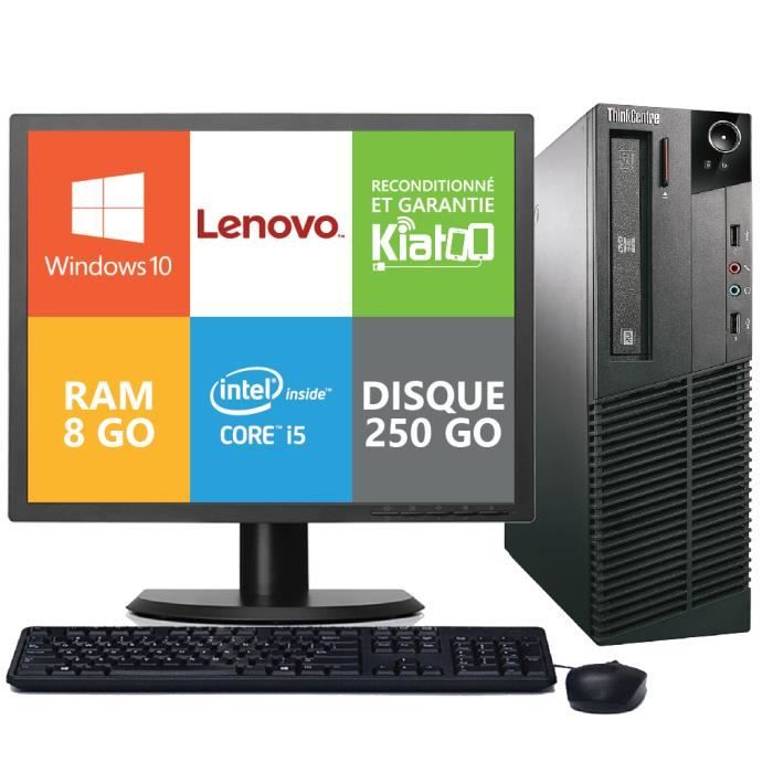 Lenovo - PC Bureau M81 - Core i5 - RAM 8 Go - Stockage 250 Go HDD - 17 Pouces - Windows 10 - Reconditionné - Lenovo