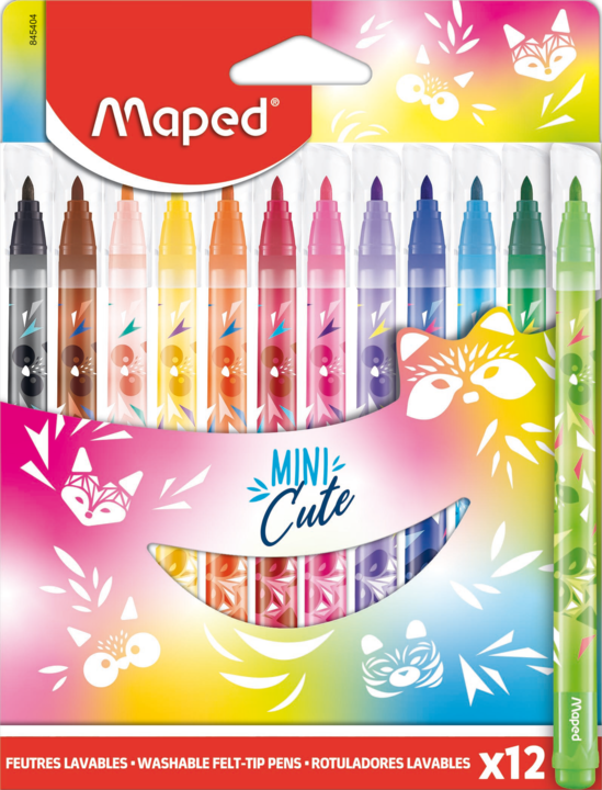 Maped - 12 Feutres de couleur Mini Cute - Feutres de Coloriage Lavables et Résistants au Séchage