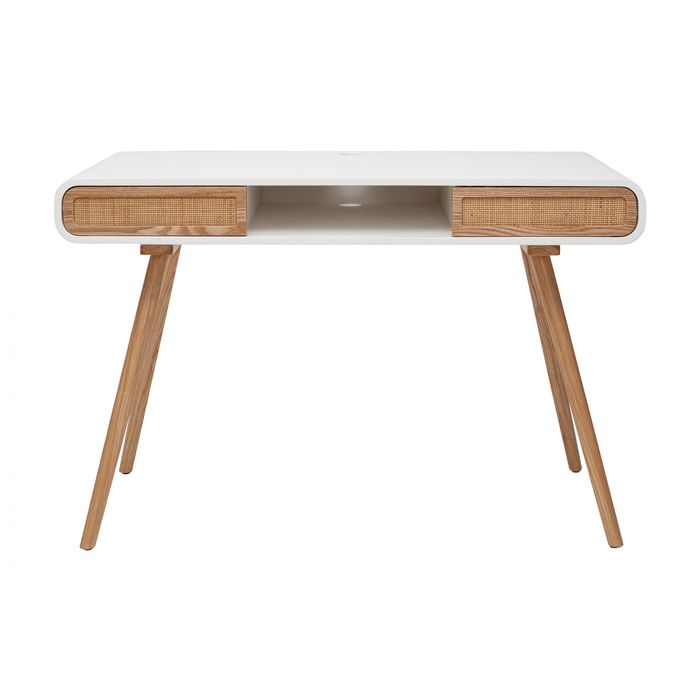 Miliboo - Bureau avec rangement vintage blanc cannage et bois clair L120 cm OLYMPE