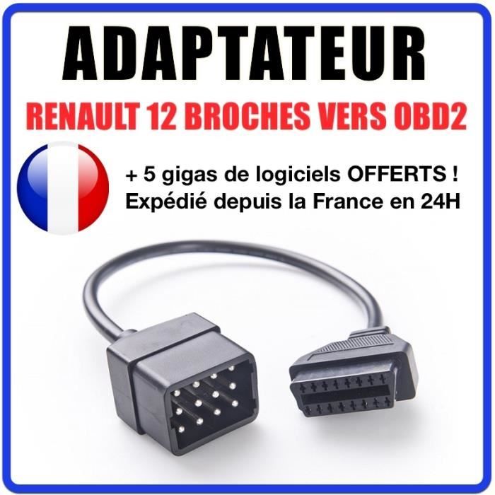 Connecteur diagnostic CABLE OBD2 12 broches VERS 16 pins - Compatible Renault