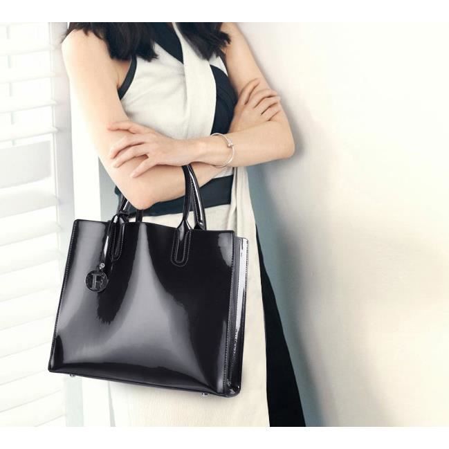 Sac fourre-tout pour femme avec grand compartiment zippé Noir noir uni Large