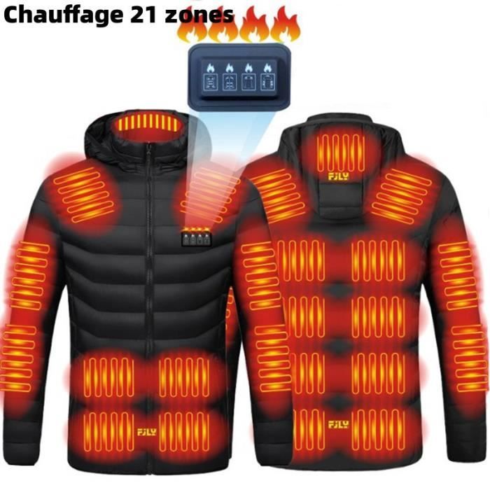 Doudoune Homme à Capuche, USB Chauffante Doudoune, Chauffante 21 Zones  Thermique Unisexe Hiver Noir, Non Inclus Power Bank, RY89721