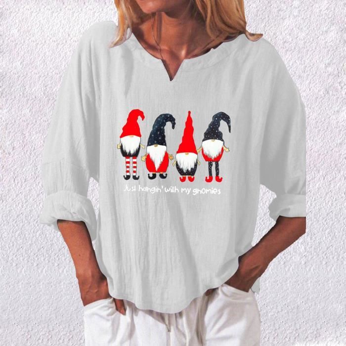 Blouse Pour Femmes decontracte de Noel a manches longues Blanc Blanc Cdiscount Pret a Porter