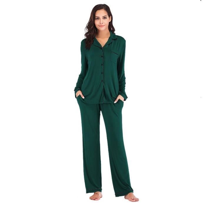 Ekouaer Ensemble Pyjama Femme Manches Longues Hiver - Col Rond Couleur Contrastée - Doux Et Confortable S-XXL