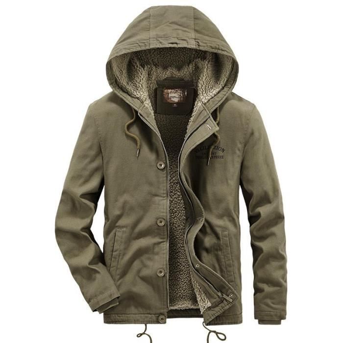 Blouson Hiver à Capuche Homme Doublé Polaire en Coton Casual Veste Chaude  Epaisse Couleur Unie Kaki - Cdiscount Prêt-à-Porter