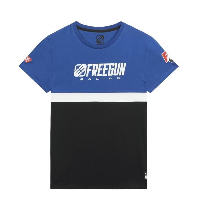 freegun tee shirt enfant 100% coton, t-shirt garçon racing, regular fit, col rond & manches courtes - bleu taille 12 ans