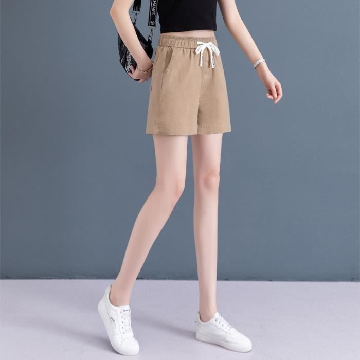 Short ample taille haute élastiquée - Beige