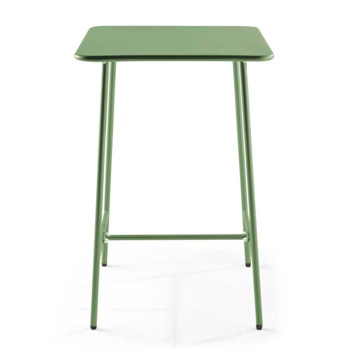 Table haute de jardin carrée en acier vert cactus Palavas Oviala