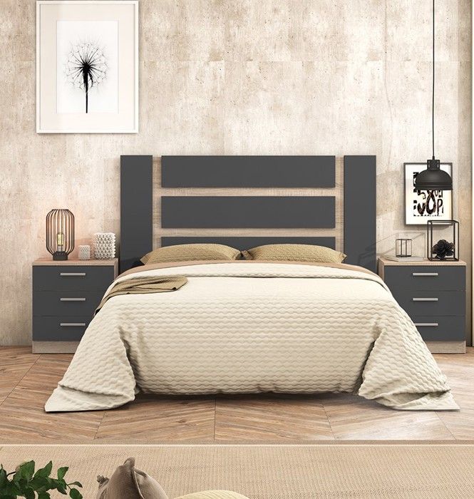 Tête de lit Helena avec 2 tables de chevet encastrées pour lit de 180 cm de  largueur-chêne clair/anthracite Scandinave, Moderne - TEMAHOME