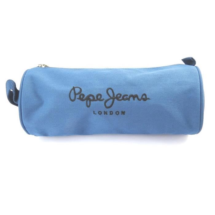 Trousse Triple Pepe Jeans Lena - Bleu Denim - Polyester - Dimensions 22x12x5 Cm - 3 Compartiments Zippés