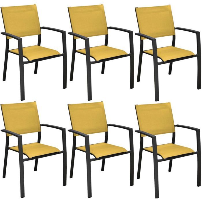 fauteuils de jardin aluminium et toile games (lot de 6) graphite, moutarde graphite, moutarde