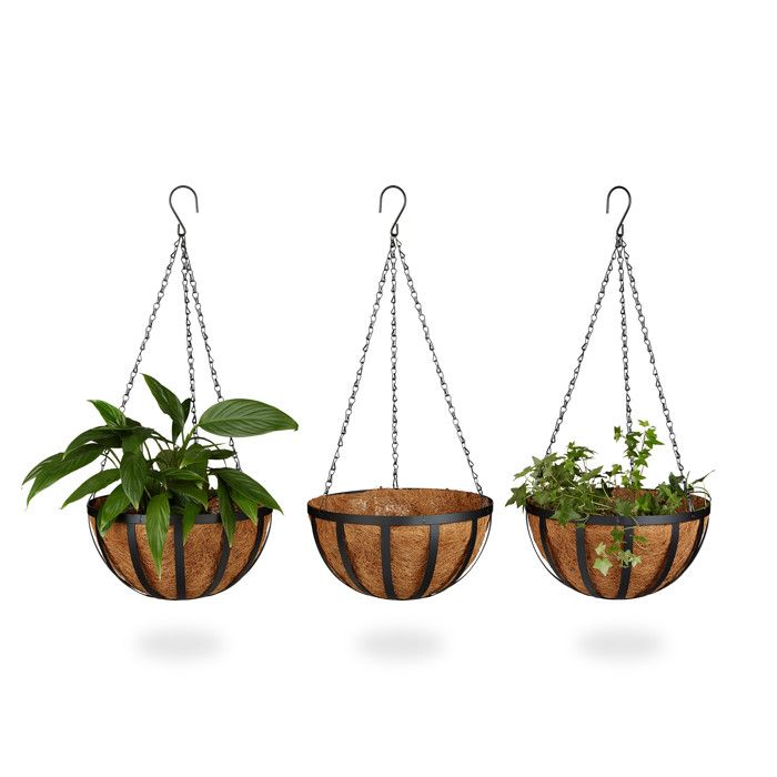 Hemoton Jardini/ère Suspendue Panier avec Coco Fibre de Coco Doublure en M/étal Support Mural en M/étal Support de Plante Suspendu Pot de Fleur pour Mur Jardin Porche Balcon
