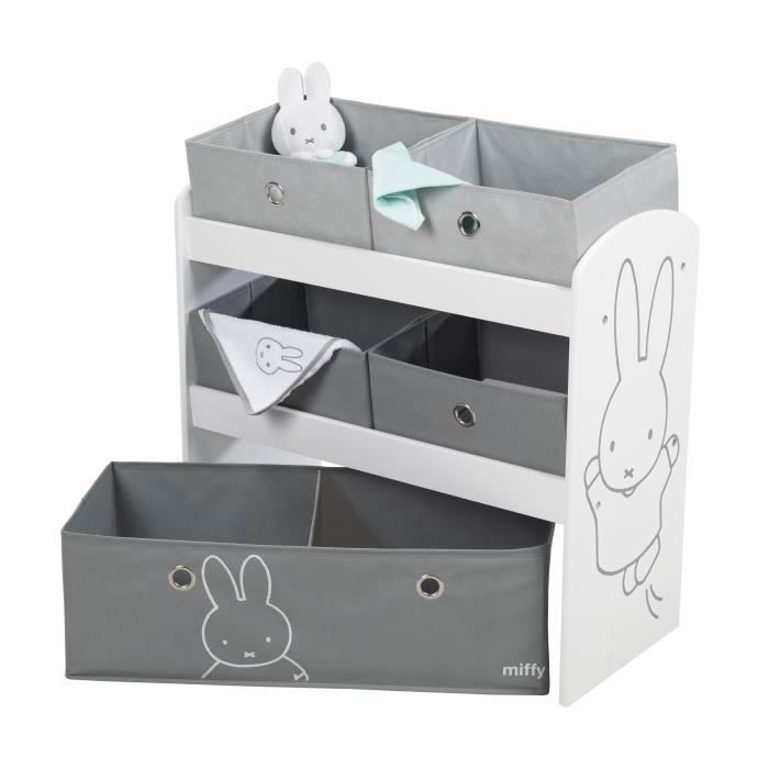 Petit Meuble - ROBA - Étagère de Rangement miffy® avec 5 Boîtes en Tissu - Gris / Blanc Petit Meuble - ROBA - Étagère de Rangement miffy® avec 5 Boîtes en Tissu - Gris / Blanc