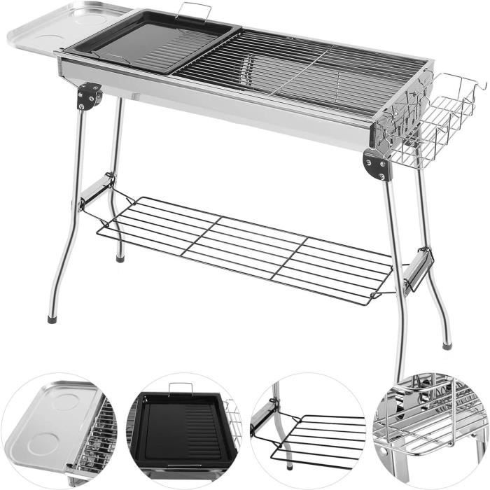 Brasero Jardin En Acier Avec Plancha Et Grille BBQ - Portable, Foyer à Bois, 75 Cm De Diamètre