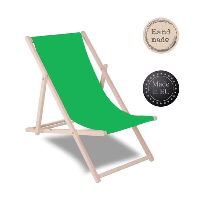 Chaise longue pliante en bois de plage - SPRINGOS - Transat de Jardin - Vert - Adulte - Pliable